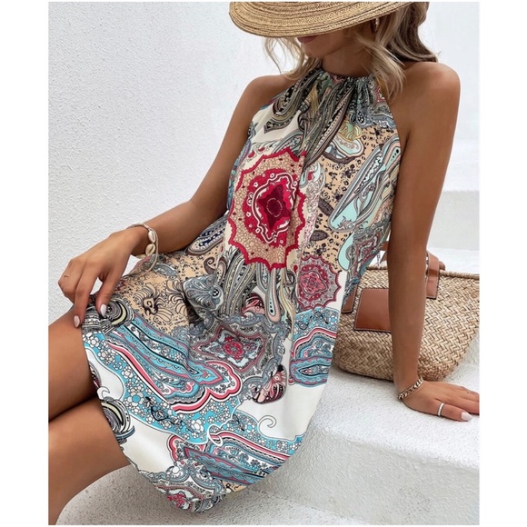 Boho Floral Paisley Halter Mini Dress - Picture 7 of 13